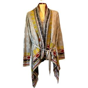 Freeway Cardigan Sweater Belted Wrap Duster Bohemian Southwest Geometric Small